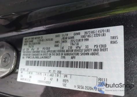 2020 Ford Escape Titanium из США, поврежденный, VIN 1FMCU9J90LUA58637